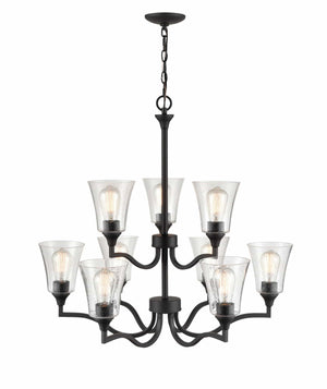 Chandeliers 9 Lamps Caily Chandelier - Matte Black - Clear Seeded Glass - 31.5in Diameter - E26 Medium Base