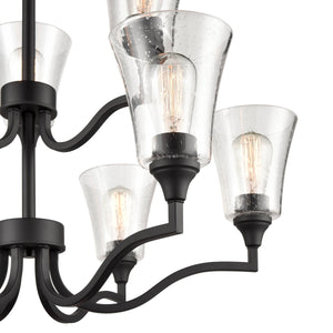 Chandeliers 9 Lamps Caily Chandelier - Matte Black - Clear Seeded Glass - 31.5in Diameter - E26 Medium Base