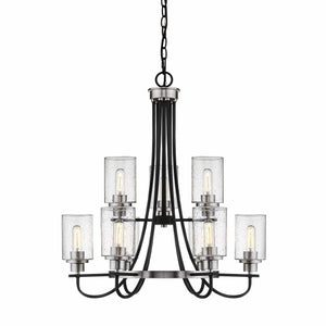 Chandeliers 9 Lamps Clifton Chandelier - Matte Black / Brushed Nickel - Clear Seeded Glass - 28.5in Diameter - E26 Medium Base