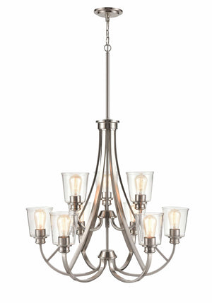 Chandeliers 9 Lamps Forsyth Chandelier - Brushed Nickel - Clear Glass - 29.25in Diameter - E26 Medium Base