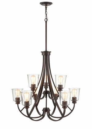 Chandeliers 9 Lamps Forsyth Chandelier - Rubbed Bronze - Clear Glass - 29.25in Diameter - E26 Medium Base