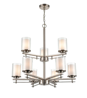 Chandeliers 9 Lamps Huderson Chandelier - Brushed Nickel - Clear Out / Etched White Inside Glass - 29in Diameter - E26 Medium Base