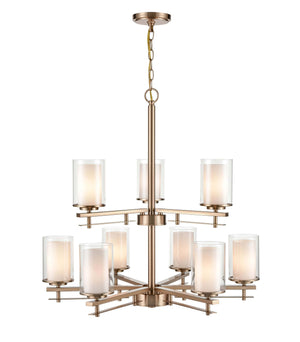 Chandeliers 9 Lamps Huderson Chandelier - Modern Gold - Clear Out / Etched White Inside Glass - 29in Diameter - E26 Medium Base