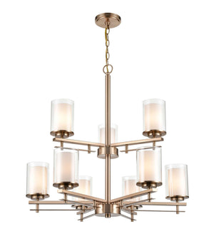 Chandeliers 9 Lamps Huderson Chandelier - Modern Gold - Clear Out / Etched White Inside Glass - 29in Diameter - E26 Medium Base