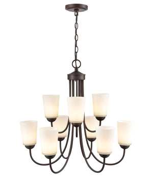 Chandeliers 9 Lamps Ivey Lake Chandelier - Rubbed Bronze - Etched White Glass - 25.25in Diameter - E26 Medium Base