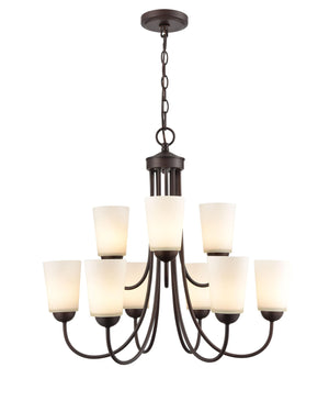 Chandeliers 9 Lamps Ivey Lake Chandelier - Rubbed Bronze - Etched White Glass - 25.25in Diameter - E26 Medium Base