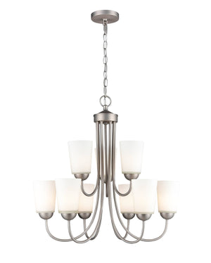 Chandeliers 9 Lamps Ivey Lake Chandelier - Satin Nickel - Etched White Glass - 25.25in Diameter - E26 Medium Base
