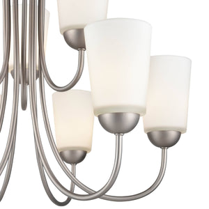 Chandeliers 9 Lamps Ivey Lake Chandelier - Satin Nickel - Etched White Glass - 25.25in Diameter - E26 Medium Base