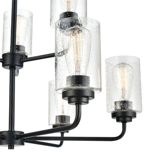 Chandeliers 9 Lamps Moven Chandelier - Matte Black - Clear Seeded Glass - 28in Diameter - E26 Medium Base
