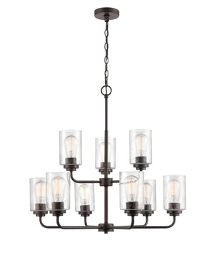 Chandeliers 9 Lamps Moven Chandelier - Rubbed Bronze - Clear Seeded Glass - 28in Diameter - E26 Medium Base