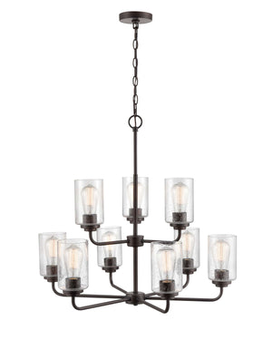 Chandeliers 9 Lamps Moven Chandelier - Rubbed Bronze - Clear Seeded Glass - 28in Diameter - E26 Medium Base