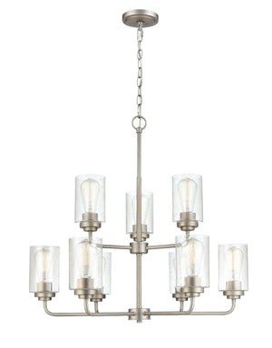 Chandeliers 9 Lamps Moven Chandelier - Satin Nickel - Clear Seeded Glass - 28in Diameter - E26 Medium Base