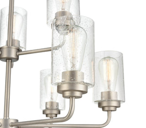 Chandeliers 9 Lamps Moven Chandelier - Satin Nickel - Clear Seeded Glass - 28in Diameter - E26 Medium Base