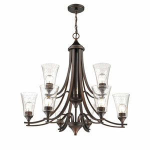 Chandeliers 9 Lamps Natalie Chandelier - Rubbed Bronze - Clear Seeded Glass - 32in Diameter - E26 Medium Base