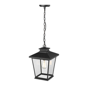 Pendant Fixtures Bellmon Outdoor Hanging Lantern - Powder Coat Black - Clear Seeded Glass - 11.1in. Diameter - E26 Medium Base