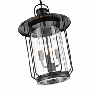 Pendant Fixtures Belvoir Outdoor Hanging Lantern - Powder Coated Black - Clear Glass - 11in. Diameter - E12 Candelabra Base