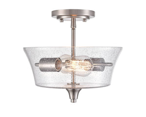 Flush Mounts Caily Semi-Flush Mount Fixture - Brushed Nickel - Clear Seeded Glass - 11.62in. Diameter - E26 Medium Base