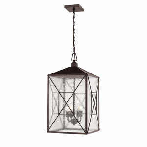 Pendant Fixtures Caswell Outdoor Hanging Lantern - Powder Coated Bronze - Clear Seeded Glass - 13.5in. Diameter - E12 Candelabra Base