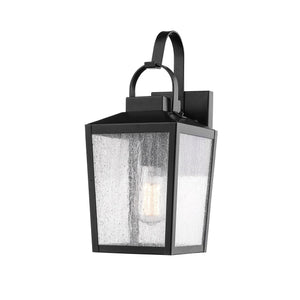 Wall Sconces Devens Outdoor Wall Sconce - Powder Coat Black - Clear Seeded Glass - 8in. Extension - E26 Medium Base