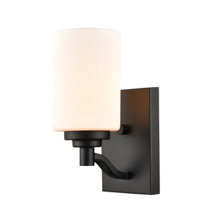 Wall Sconces Durham Wall Sconce - Matte Black - Etched White Glass - 6.125in. Extension - E26 Medium Base