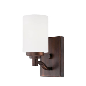 Wall Sconces Durham Wall Sconce - Rubbed Bronze - Etched White Glass - 6.125in. Extension - E26 Medium Base