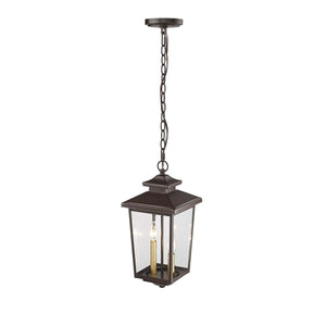 Pendant Fixtures Eldrick Outdoor Hanging Lantern - Powder Coat Bronze - Clear Seeded Glass - 11.1in. Diameter - E12 Candelabra Base