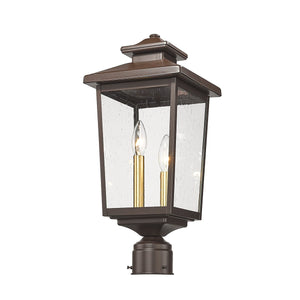 Post Top Lamps Eldrick Outdoor Post Top Lantern - Powder Coat Bronze - Clear Seeded Glass - 11.1in. Diameter - E12 Candelabra Base