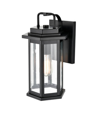 Wall Sconces Ellis Outdoor Wall Sconce - Powder Coat Black - Clear Seeded Glass - 9in. Extension - E26 Medium Base
