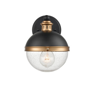 Wall Sconces Ellmira Wall Sconce - Matte Black / Aged Brass - Clear Seeded Glass - 8.875in. Extension - E26 Medium Base