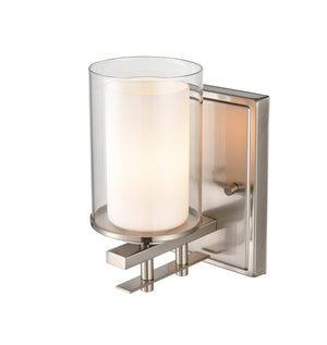 Wall Sconces Huderson Wall Sconce - Brushed Nickel - Clear Out / Etched White Inside Glass - 6.5in. Extension - E26 Medium Base
