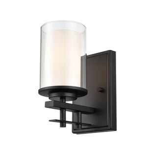 Wall Sconces Huderson Wall Sconce - Matte Black - Clear Out / Etched White Inside Glass - 6.5in. Extension - E26 Medium Base