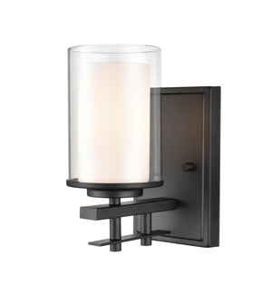Wall Sconces Huderson Wall Sconce - Matte Black - Clear Out / Etched White Inside Glass - 6.5in. Extension - E26 Medium Base