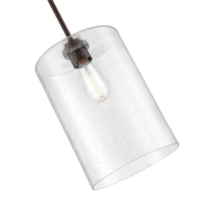Pendant Fixtures Moven Mini-Pendant - Rubbed Bronze - Clear Seeded Glass - 9in. Diameter - E26 Medium Base