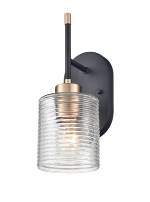 Wall Sconces Renitta Wall Sconce - Matte Black / Modern Gold - Clear Ribbed Glass - 7.9in. Extension - E26 Medium Base