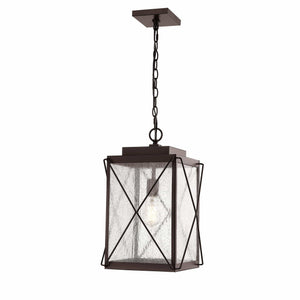 Pendant Fixtures Robinson Outdoor Hanging Lantern - Powder Coated Bronze - Clear Seeded Glass - 11in. Diameter - E26 Medium Base