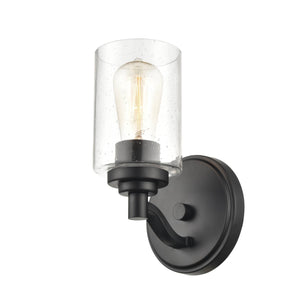 Wall Sconces Single Lamp Wall Sconce - Matte Black - Clear Seeded Glass - 6.125in. Extension - E26 Medium Base