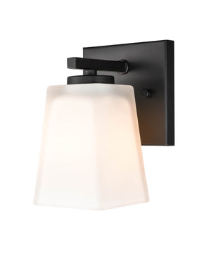 Wall Sconces Single Lamp Wall Sconce - Matte Black - Etched White Glass - 5in. Extension - E26 Medium Base