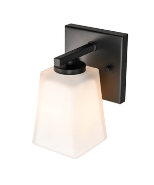 Wall Sconces Single Lamp Wall Sconce - Matte Black - Etched White Glass - 5in. Extension - E26 Medium Base