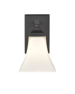Wall Sconces Single Lamp Wall Sconce - Matte Black - Etched White Glass - 7.5in. Extension - E26 Medium Base