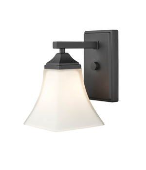 Wall Sconces Single Lamp Wall Sconce - Matte Black - Etched White Glass - 7.5in. Extension - E26 Medium Base
