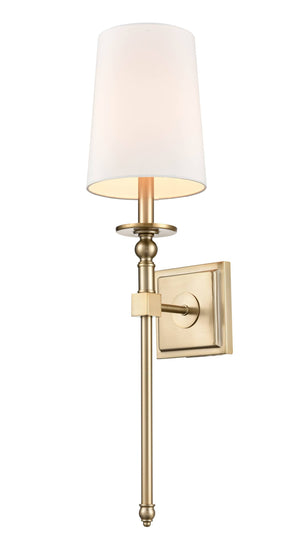 Wall Sconces Single Lamp Wall Sconce - Modern Gold - White Linen Shade - 7in. Extension - E12 Candelabra Base