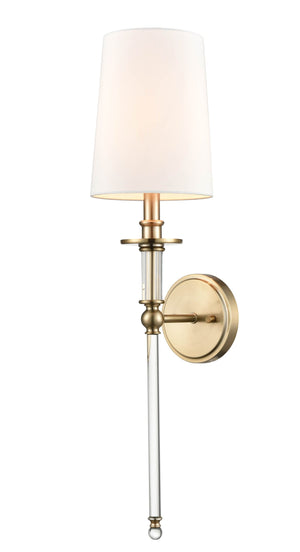 Wall Sconces Single Lamp Wall Sconce - Modern Gold - White Linen Shade - 7in. Extension - E12 Candelabra Base