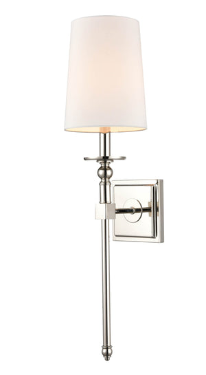 Wall Sconces Single Lamp Wall Sconce - Polished Nickel - White Linen Shade - 7in. Extension - E12 Candelabra Base