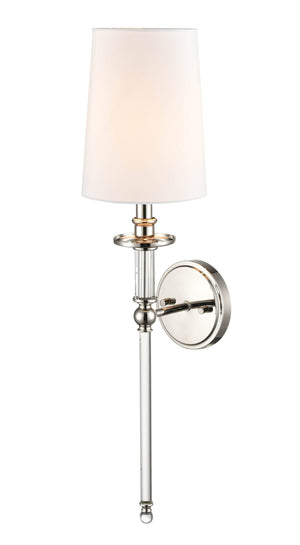 Wall Sconces Single Lamp Wall Sconce - Polished Nickel - White Linen Shade - 7in. Extension - E12 Candelabra Base