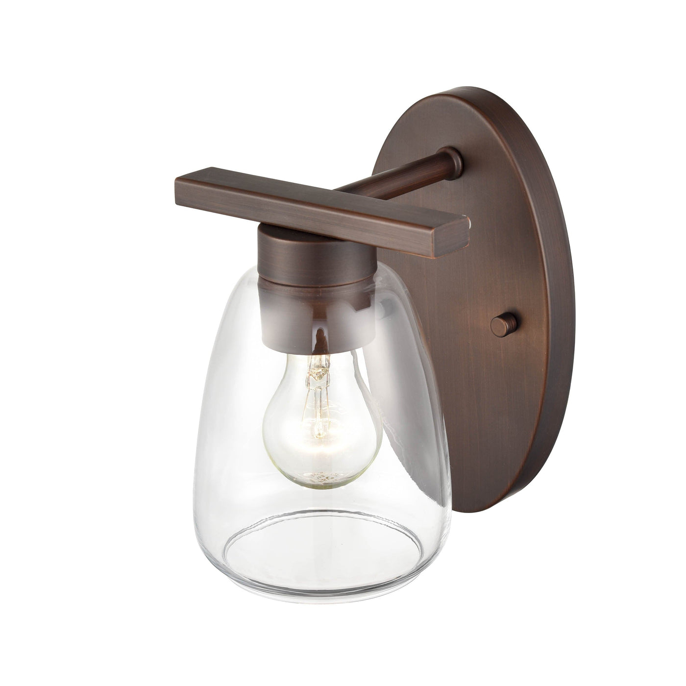 Single Lamp Wall Sconce - Rubbed Bronze - Clear Glass - 7.5in. Extensi