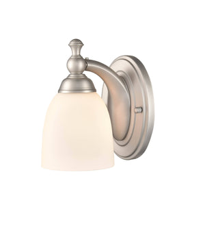 Wall Sconces Single Lamp Wall Sconce - Satin Nickel - Etched White Glass - 6.5in. Extension - E26 Medium Base