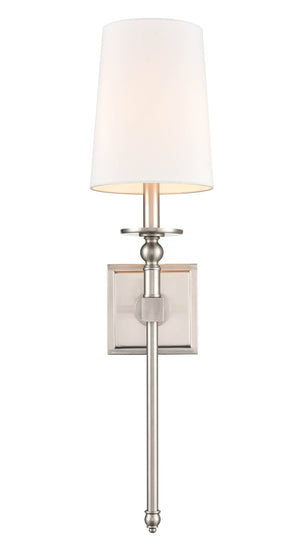 Wall Sconces Single Lamp Wall Sconce - Satin Nickel - White Linen Shade - 7in. Extension - E12 Candelabra Base