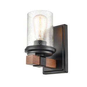 Wall Sconces Taos Wall Sconce - Matte Black / Wood Grain - Clear Seeded Glass - 6.25in. Extension - E26 Medium Base