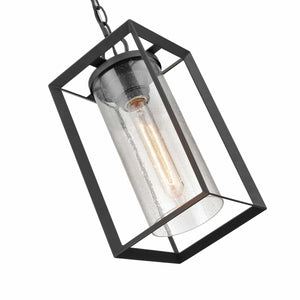 Pendant Fixtures Wheatland Outdoor Hanging Lantern - Powder Coated Black - Clear Seeded Glass - 6.5in. Diameter - E26 Medium Base